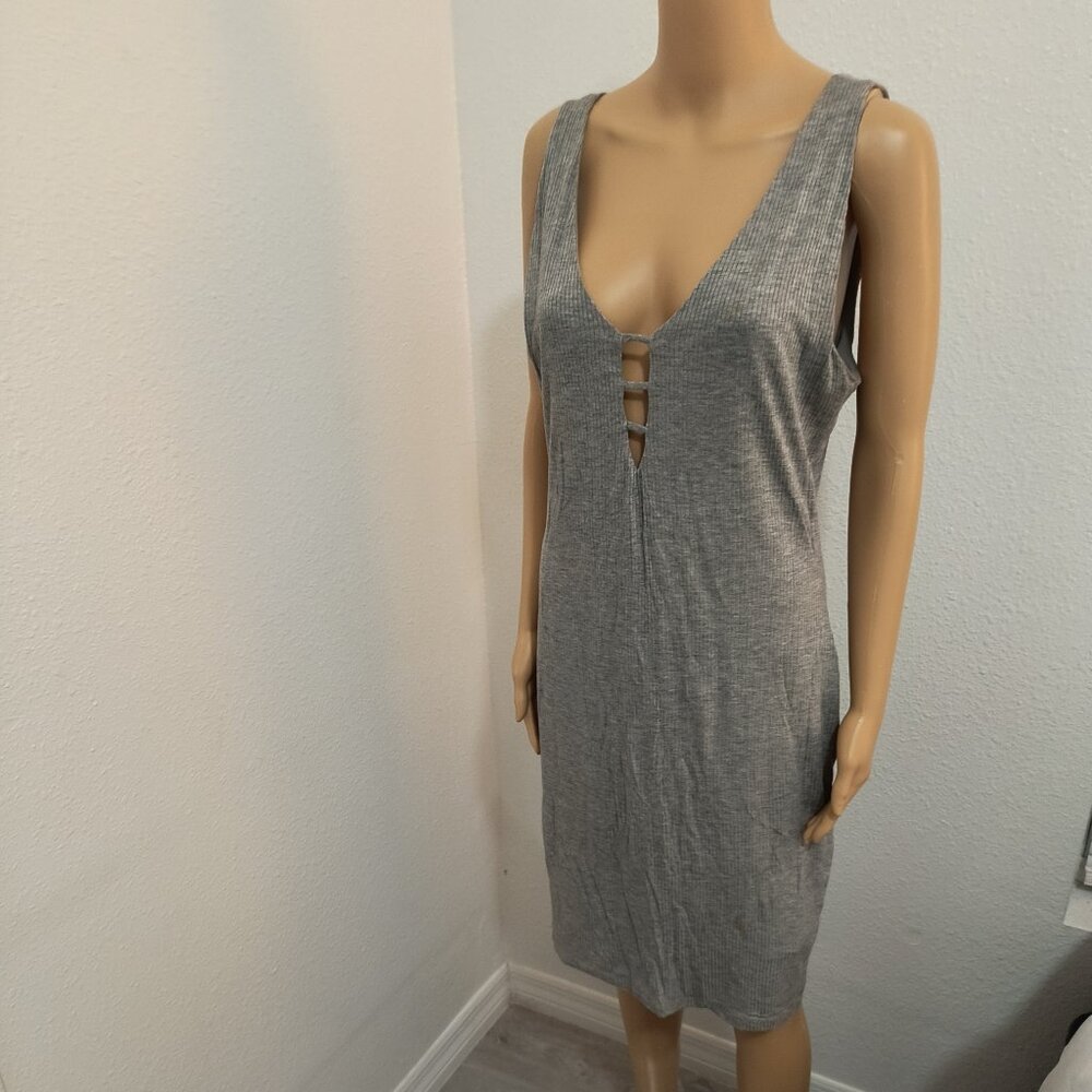 Gray Ribbed Tank Dress